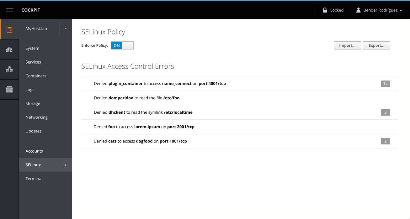 mockup of SELinux page