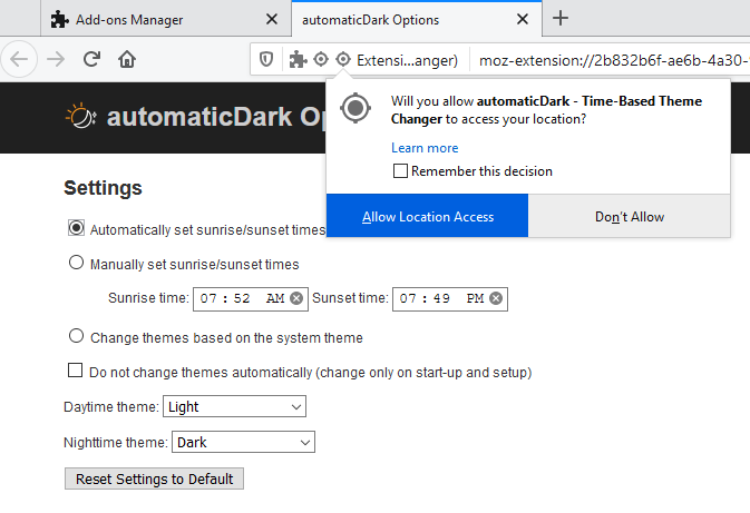 Options page in version 1.3.0