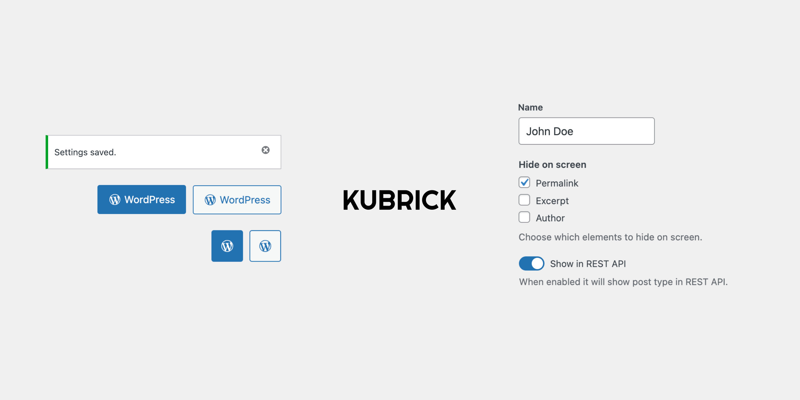 Kubrick UI cover image showing a couple of components, such as the button, input, switch, etc.